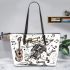 cat dances with the skeleton king with guitar trumpet Leather Tote Bag