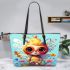 Cheerful garden fairy leather tote bag