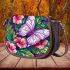 Colorful beautiful butterfly and pink flowers saddle bag