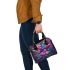 Colorful butterfly with flowers and leaves on purple shoulder handbag