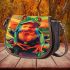 Colorful cartoon red eyed tree frog on the edge saddle bag