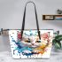 Colorful cat splash leather tote bag