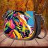 Colorful illustration of a horse head saddle bag