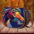 Colorful illustration of a horse head saddle bag