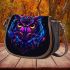 Colorful owl with glowing neon eyes saddle bag