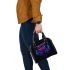 Colorful owl with glowing neon eyes shoulder handbag