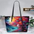 Colorful serenity under the stars leather tote bag