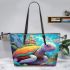 Colorful turtle fantasy scene leather tote bag