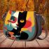 Contemplative cat and flowers Saddle Bags for Women: Perfect Gift for Girlfriend, Wife, Daughter