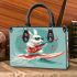 Cool rabbit wearing sunglasses surfing with electric guitar small handbag