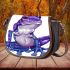 Crown on top of purple and blue tree frog cartoon caricature saddle bag