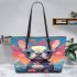 Curious canine in bloom leather tote bag