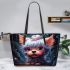 Curious canine with glasses leather tote bag