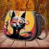 Curious cat in colorful surreality saddle bag