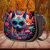 Curious cat surrounded by flowers saddle bag
