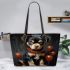 Curious dog and the red balloon leather tote bag