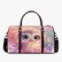 Cute baby owl with big eyes pink and purple colors 3d travel bag