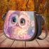 Cute baby owl with big eyes pink and purple colors saddle bag