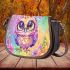 Cute baby owl with big eyes pink and purple colors saddle bag