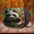 Cute baby panda eating bamboo saddle bag