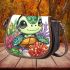 Cute baby turtle surrounded colorful corals and shells saddle bag