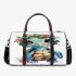 Cute baby turtle with big eyes and colorful flowers 3d travel bag