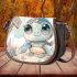 Cute baby turtle with big eyes sitting saddle bag