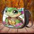 Cute baby turtle with colorful flowers on its shell saddle bag
