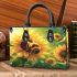 Cute bee sits on the petals of sunflowers small handbag