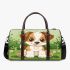 Cute brown and white puppy is sitting on the grass 3d travel bag