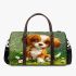 Cute brown and white puppy sits on the grass 3d travel bag