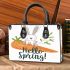 Cute bunny sitting on top of an carrot hello spring small handbag