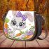 Cute bunny with big eyes and a purple bow saddle bag