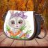 Cute bunny with big eyes and a purple bow saddle bag