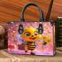 Cute cartoon bee holding flowers and a briefcase small handbag