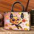 Cute cartoon bee holding flowers and a honeycomb small handbag