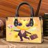 Cute cartoon bee holding flowers and a honeycomb small handbag