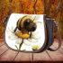 Cute cartoon bee sitting on top of a daisy flower against 3d saddle bag