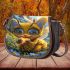 Cute cartoon bee with big eyes holding a heart shaped honey 3d saddle bag