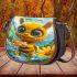 Cute cartoon bee with big eyes holding a heart shaped honey 3d saddle bag