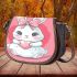 Cute cartoon bunny with a pink bow holding a heart saddle bag