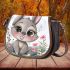 Cute cartoon bunny with big eyes and flowers saddle bag