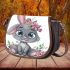 Cute cartoon bunny with big eyes and flowers saddle bag