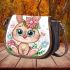 Cute cartoon bunny with big eyes and flowers saddle bag