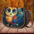 Cute cartoon colorful owl with big blue eyes saddle bag