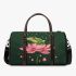 Cute cartoon frog jumping on top of a pink lotus flower 3d travel bag