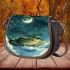 Cute cartoon frog lies on the clouds in space saddle bag