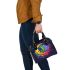 Cute cartoon frog on the moon psychedelic rainbow colors shoulder handbag