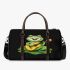 Cute cartoon frog playing guitar in a simple drawing 3d travel bag