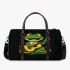 Cute cartoon frog playing guitar in a simple drawing 3d travel bag